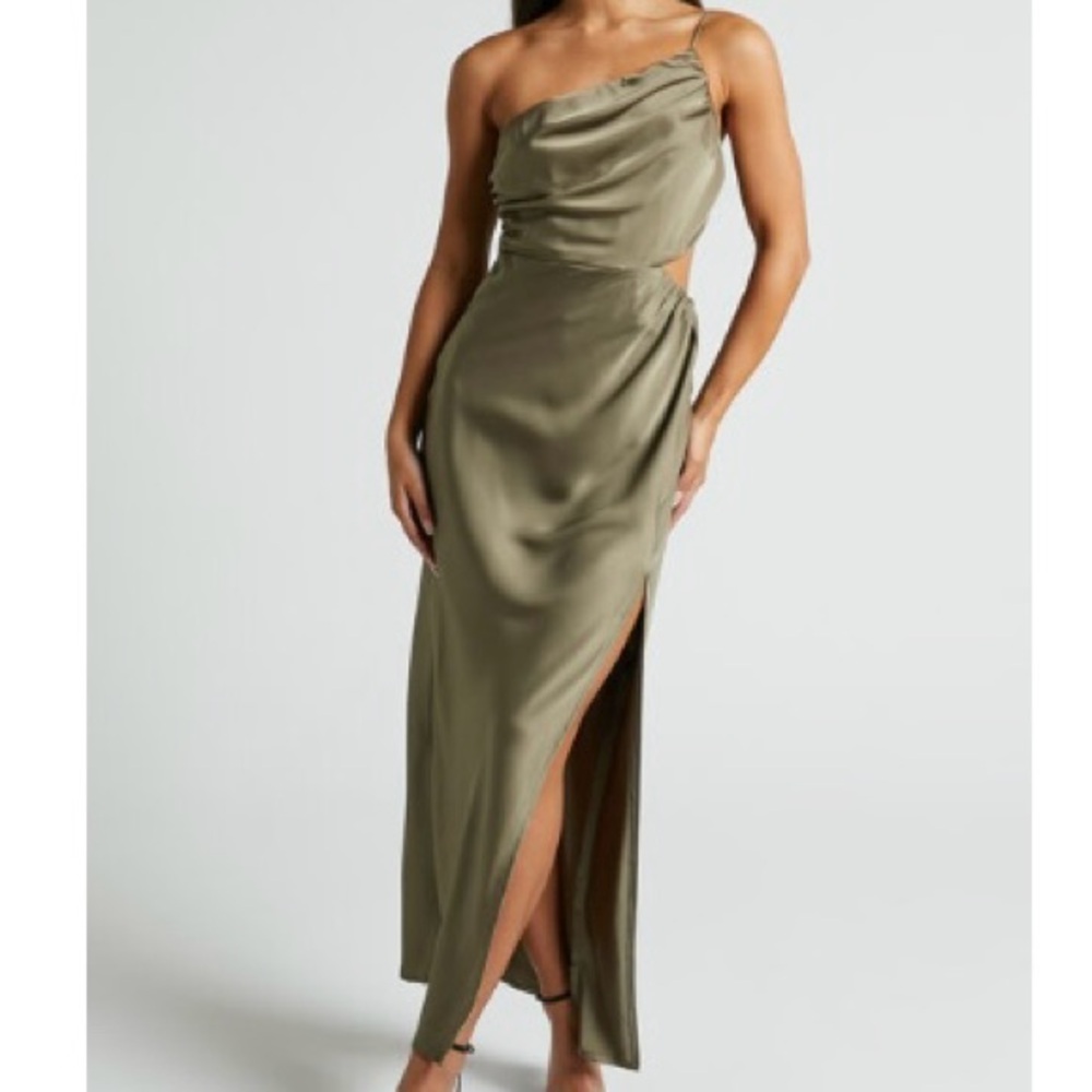 Elegant Olive Green One-Shoulder Dress